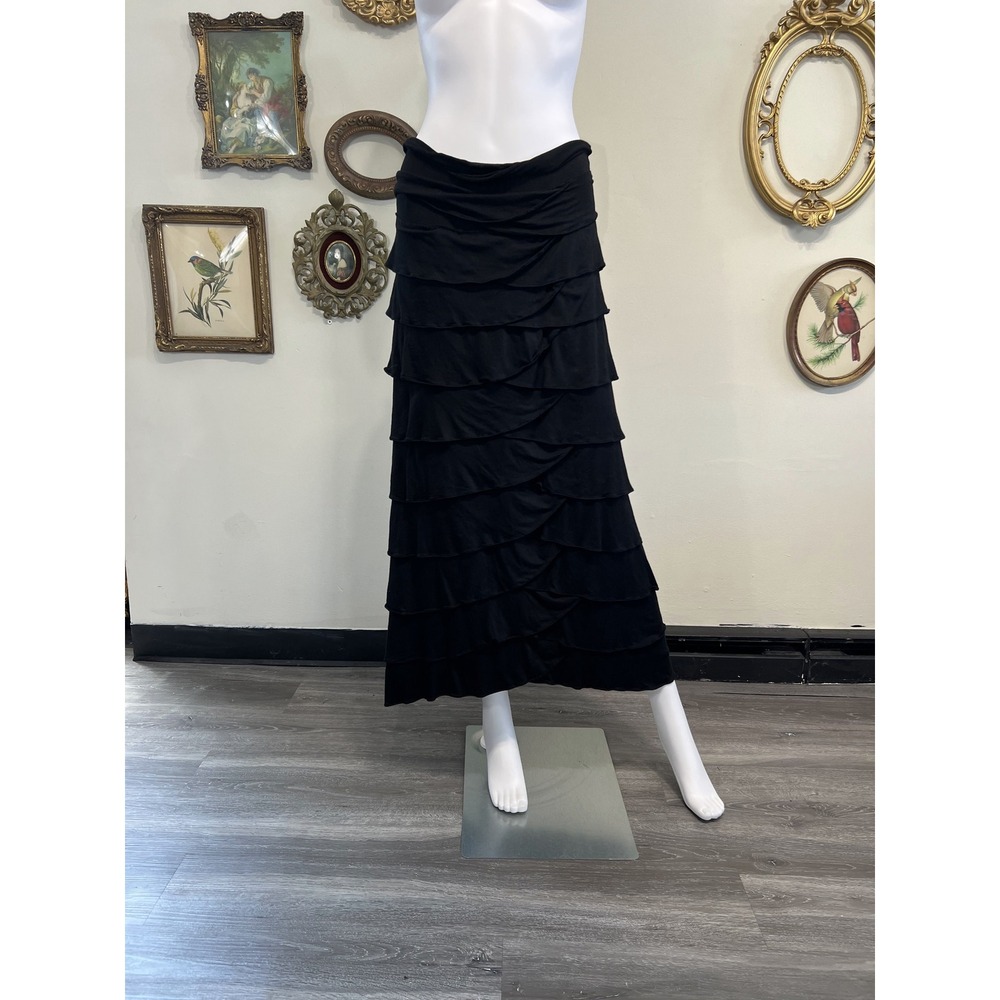 Zashi Black Tiered Ruffle Maxi Skirt Size L